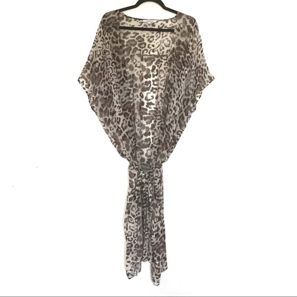 Vintage Leopard Print Sheer Belted Kimono Swim Cover Up
